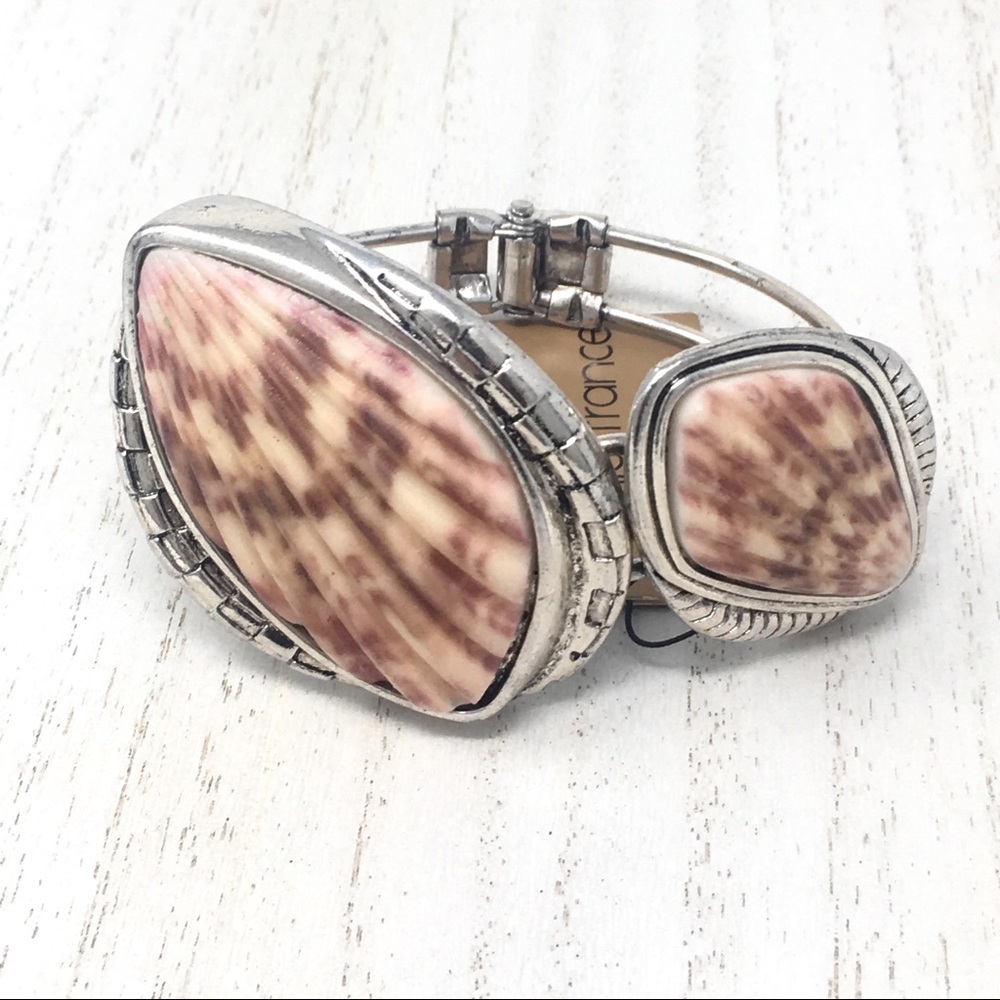 New Large Seashells Expandable Statement Piece Boho Beach Silver Tone